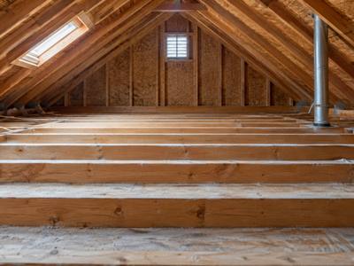 Attic joists bare and clean after insulation removal in Innisfil