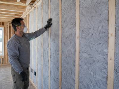 Dense-pack cellulose walls behind netting before drywall in Innisfil